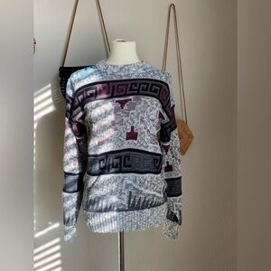 Vintage City Streets Grey & Burgundy Sweater, Size Small